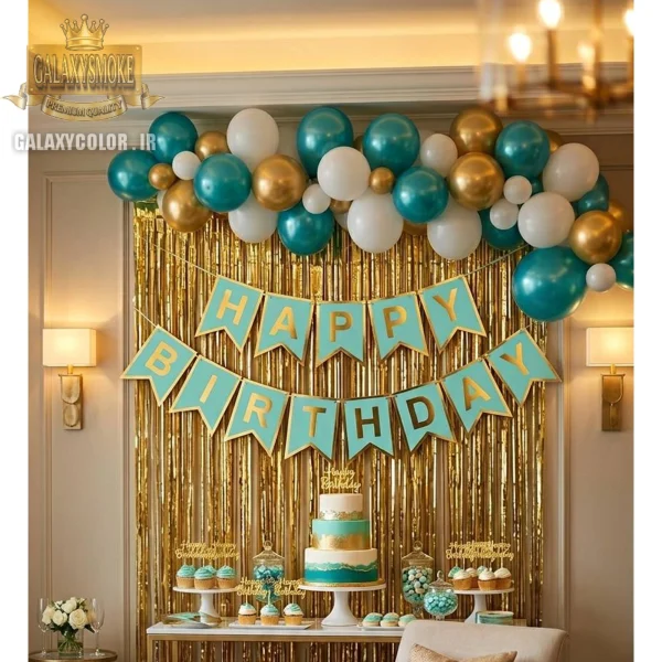 ریسه تولدی طلاکوب Happy birthday آبی دریایی ( 8 رنگ )