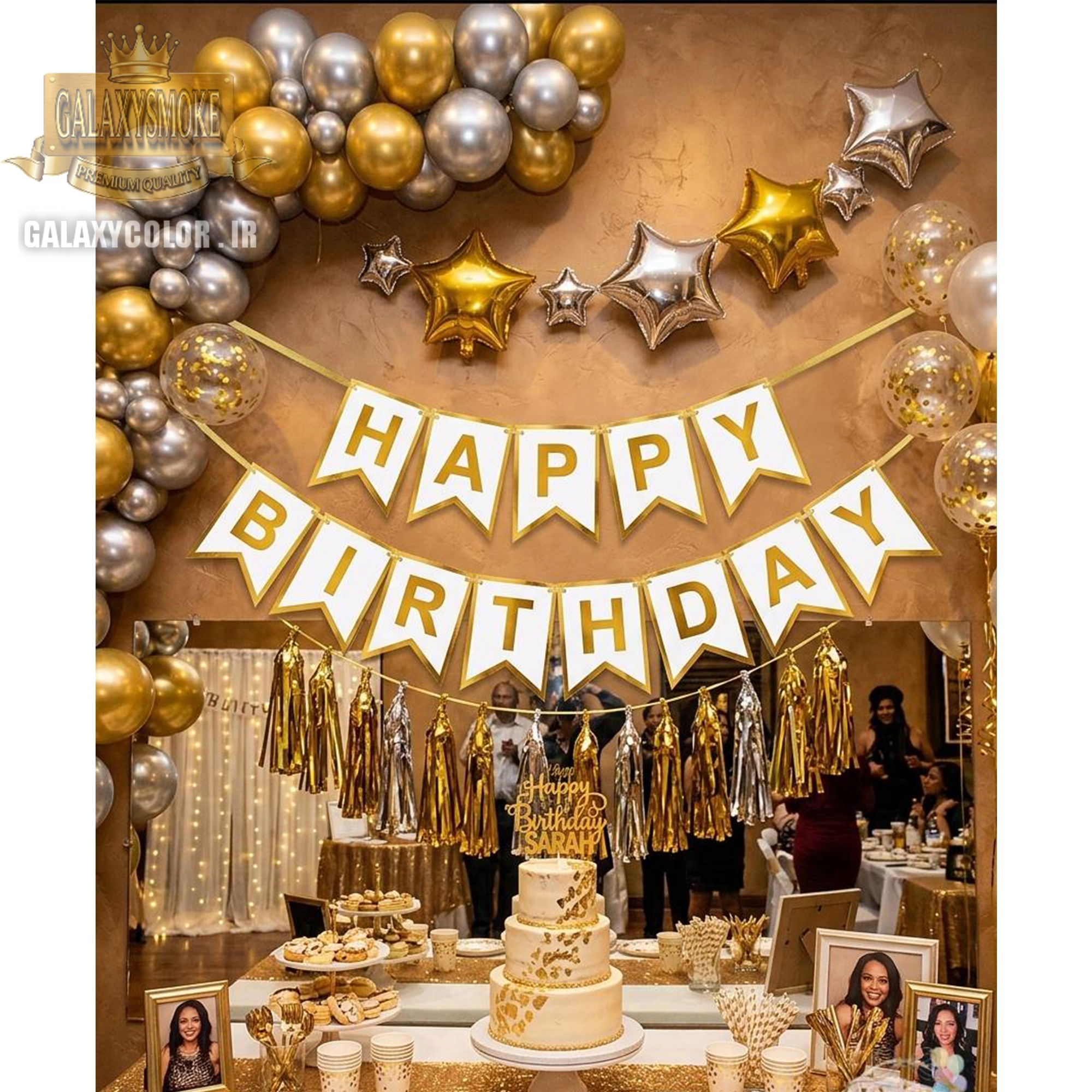 ریسه تولدی طلاکوب Happy birthday مشکی ( 8 رنگ ) Image 5